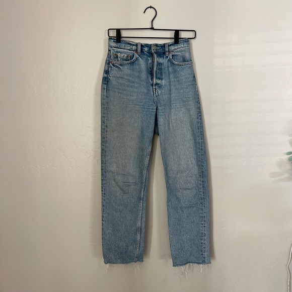 & Other Stories Denim - & Other Stories Light Wash High Waisted Button Fly Straight Leg Raw Hem Jeans‎